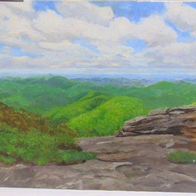 Oil painting of rocky mountain overlook by Alison Webb