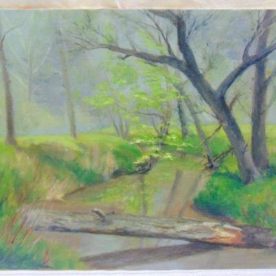 Oil painting of gloomy fallen log by Alison Webb