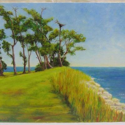 Oil painting of coastal cliffs by Alison Webb