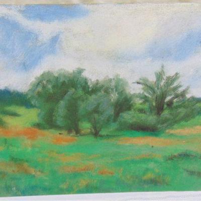 Pastel of copse of summer trees by Alison Webb
