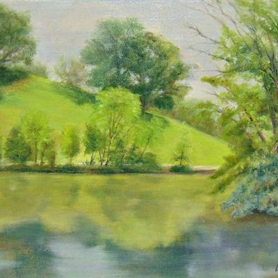 Oil painting of lake scene by Alison Webb