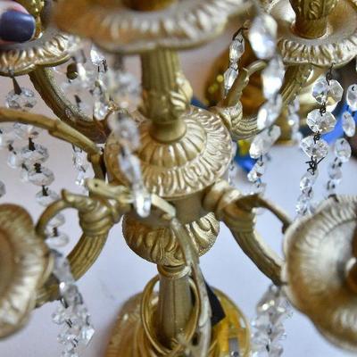 D Lot 57: Pair of Vintage Goldtone Brass Lamps with Prisms