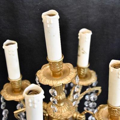 D Lot 57: Pair of Vintage Goldtone Brass Lamps with Prisms