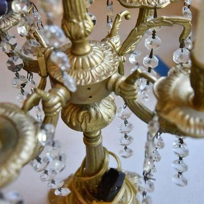 D Lot 57: Pair of Vintage Goldtone Brass Lamps with Prisms