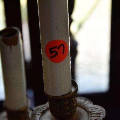 D Lot 57: Pair of Vintage Goldtone Brass Lamps with Prisms