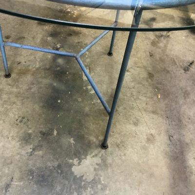 #244 Blue WOODARD? Round Glass Iron Patio Table 