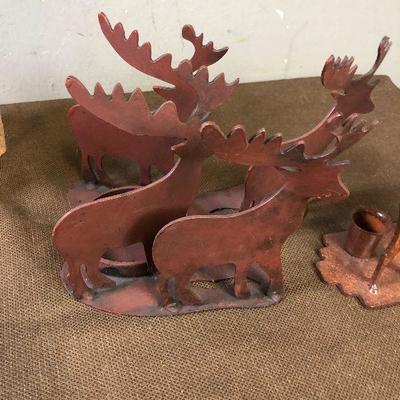 #259 Metal Elk and Reindeer Candle Holders 