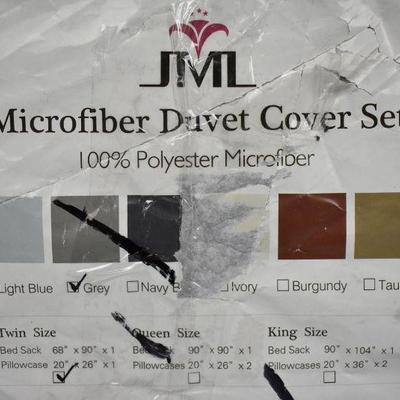 2 Piece Duvet Cover Set, Microfiber Duvet Cover & Sham, Twin, Gray, complete