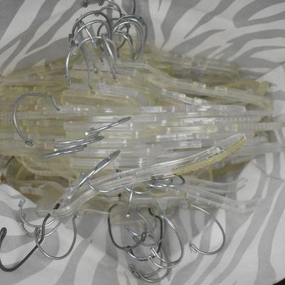 Clear Clothing Hangers with Swivel Hooks, approx 45, with zebra bag