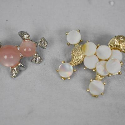 6 Vintage Costume Jewelry Pins, Poodle, Squirrel, Pink, Squirrel w/Red Eyes Pins