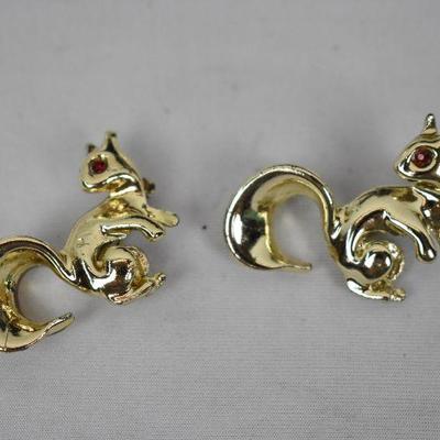 6 Vintage Costume Jewelry Pins, Poodle, Squirrel, Pink, Squirrel w/Red Eyes Pins
