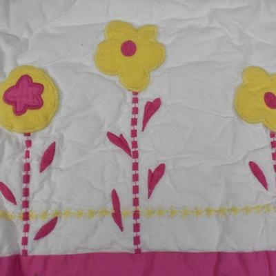Pottery Barn Kids Pink White Yellow Cat/Floral Quilted Pillow Sham 