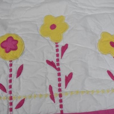 Pottery Barn Kids Pink White Yellow Cat/Floral Quilted Pillow Sham 