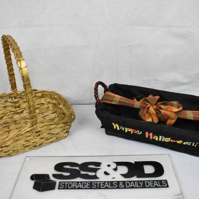 2 Decorative Baskets: Gold Color & Halloween