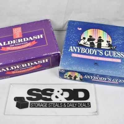 2 Board Games: Balderdash & Anybody's Guess. Both Playable/Missing 1 Piece