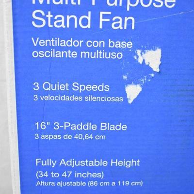 Lasko Oscillating Multi-Purpose Stand Fan, Black. Open Package