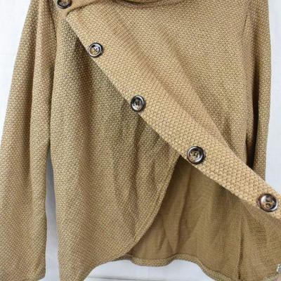 Women's XXL Light Brown Wrap Sweater with Brown Buttons