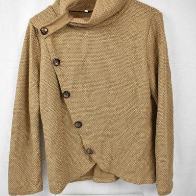 Women's XXL Light Brown Wrap Sweater with Brown Buttons