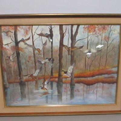 Lot 143 - Artist Signed Flying Ducks Picture