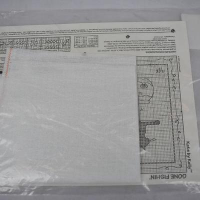 Gone Fishin Cat - Calico Crossroads Cross Stitch Pattern with Linen Fabric - New