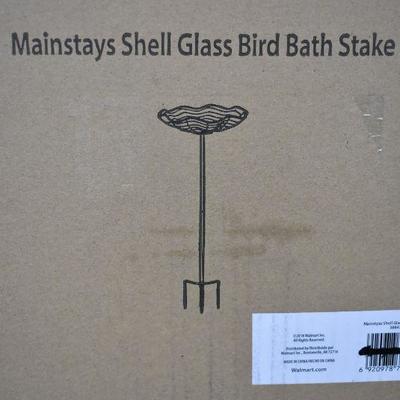 Mainstays Shell Glass Outdoor Bird Bath Stake - New