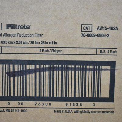 4x Filters, Filtrete 25x25x1, Advanced Allergen Air Filter, $58 Retail - New