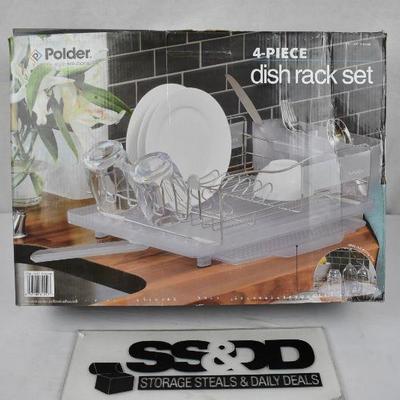 Polder 4 Piece Dish Rack Set Slide Out Drying Tray, Clear, $22 Retail - New