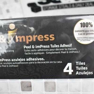 Peel & Impress Mosaic Backsplash Tiles, White, Set of 4 10x10 - New