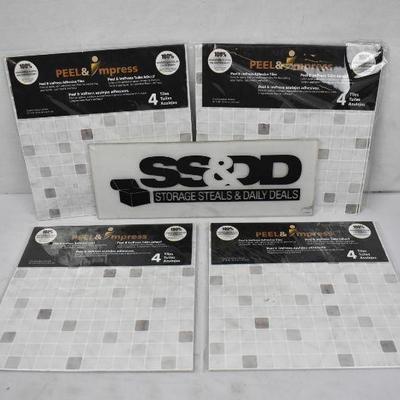 Peel & Impress Mosaic Backsplash Tiles, White, Set of 4 10x10 - New