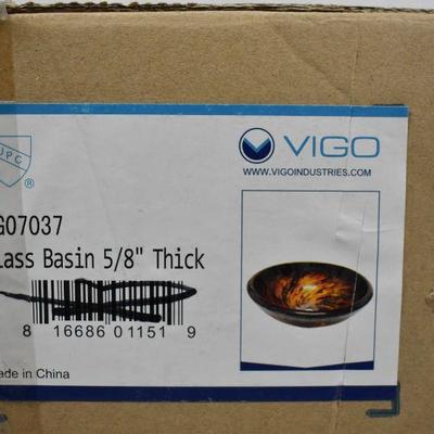 Vigo Northern Lights Glass Basin Sink, Thick Black/Gold Swirl, $77 Retail - New