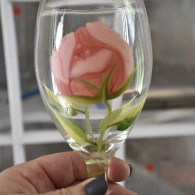D Lot 122: Handpainted Rose Wine Glasses