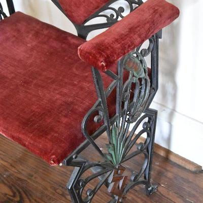 L Lot 123: Bird of Paradise Cast Iron Bench w/ Side Arms and Diamond Back