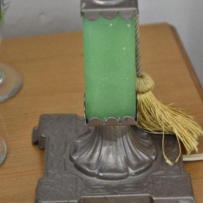 P Lot 124: Brass Desk Lamp with Jade Accents