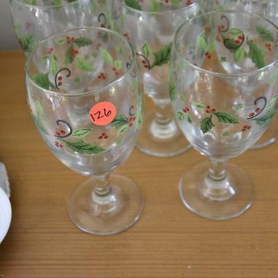 P Lot 126: Holiday Holly Stemmed Glasses