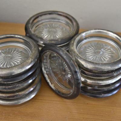 P Lot 127: Set of Vintage Silverplate and Glass Coasters
