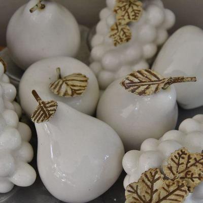 P Lot 128: Porcelain Fruit on a Hammered Aluminum Plate