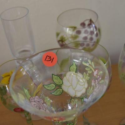 P Lot 131: Collection of Handpainted Wine Glasses