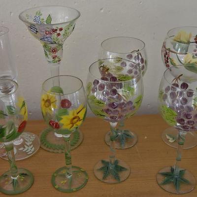P Lot 131: Collection of Handpainted Wine Glasses