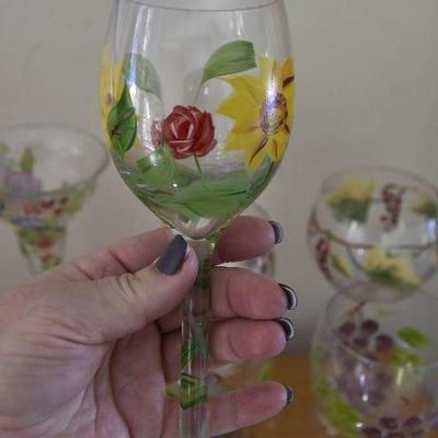 P Lot 131: Collection of Handpainted Wine Glasses