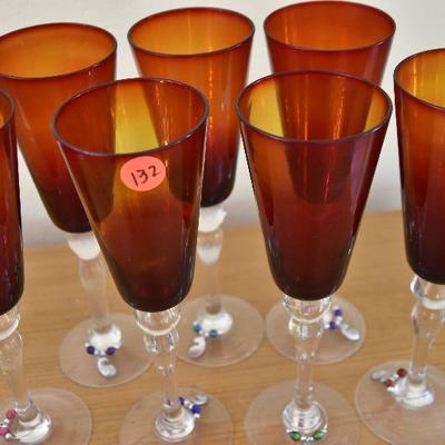 P Lot 132: Red/Orange Wine Glasses with Identifier Charms