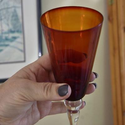 P Lot 132: Red/Orange Wine Glasses with Identifier Charms