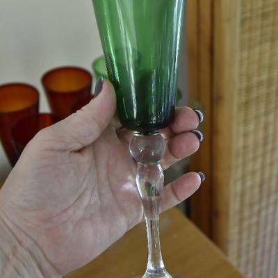 P Lot 133: Red and Green Wine Glasses