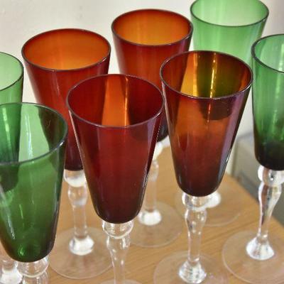 P Lot 133: Red and Green Wine Glasses
