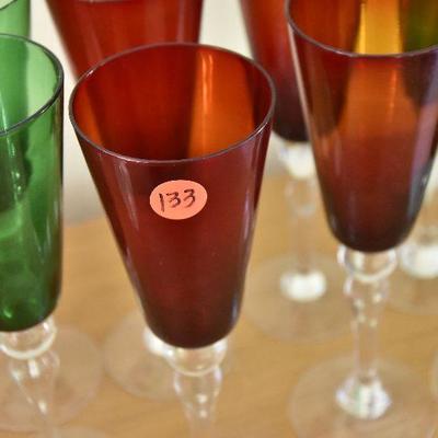 P Lot 133: Red and Green Wine Glasses
