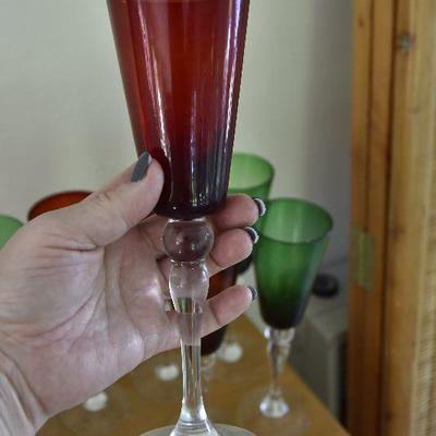 P Lot 133: Red and Green Wine Glasses