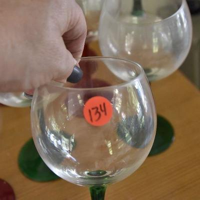 P Lot 134: Red and Green Stemmed Wine Glasses