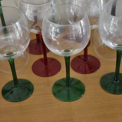 P Lot 134: Red and Green Stemmed Wine Glasses