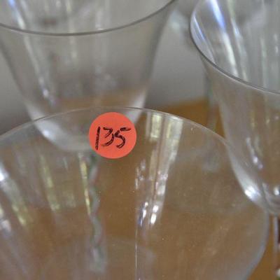 P Lot 135: Red and Green Swirled Glass Stemmed Glasses