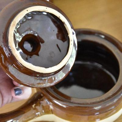 P Lot 142: Bean Crock and 4 Serving Crocks