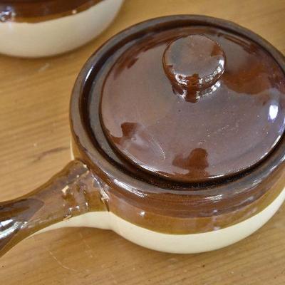 P Lot 142: Bean Crock and 4 Serving Crocks